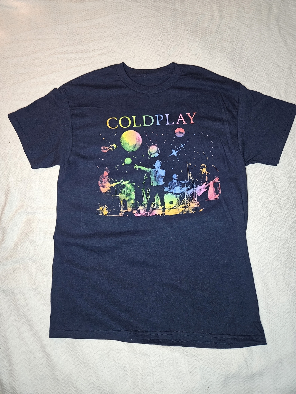 Coldplay Rainbow Band Graphic Tee - Navy
